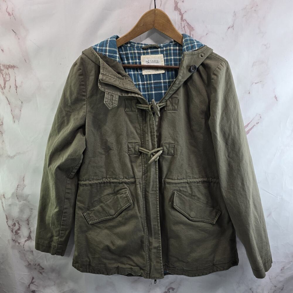 Carve Designs Jacket Women Medium Green Military Army Hooded Coat Utility Toggle